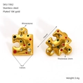 18K gold plated stainless steel puzzle earrings with colorful sparkling rhinestones - Colorful Puzzle Style (ZE1062G)