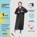Thickened charcoal black EVA raincoat for adults featuring a hood and elastic cuffs - Charcoal Black