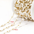 Golden DIY chain with 15mm white shell drop beads and 5mm round beads for jewelry - Stone Bone Long Style (F2335) / 5x15mm / Gold