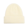 Winter thick knit beanie in cream white with a classic folded cuff for adults - White