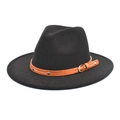 Classic black wool fedora hat with brown leather band and metallic stud accents - M (56-58cm) / Black