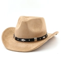 Classic tan suede cowboy hat with metallic studded leather band and western style - M(56-58cm) / Camel