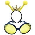 Bee party costume set with yellow pom antenna headband and honeycomb lens glasses - Yellow Headband Yellow Ball Crown Set