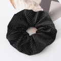 Polka dot velvet scrunchie with silver glitter stars for high ponytail hairstyles - Large / Black with Silver Rhinestones