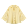 Women's light yellow oversized long sleeve shirt with lapel collar and wide cuffs in 2025 style - XS / Yellow