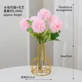 Pink artificial pampas grass with gold wire frame glass vase, 32cm height - Pink 6-Head Ball Mum Set