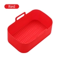 Red rectangular silicone air fryer liner with handles and wavy bottom texture - 102g Dual-compartment 10qt Red