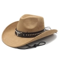 Light brown faux suede western cowboy hat with silver rivets and bull head buckle detail - M (56-58cm) / Camel
