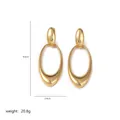 Detail view of large gold-tone earrings showing size dimensions 6.6cm by 2.4cm - Gold Large Hollow Oval Hoop (A0190E)