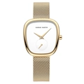 Elegante goldene Milanaise-Netzarmbanduhr mit halb-Tonneau-Gehäuse und Sekundenzeiger - Gold Weiß Zifferblatt Mesh