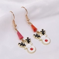 Christmas reindeer dangle earrings with red beads and black antlers on white silk - Deer Head Earrings