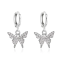 Silver butterfly hoop earrings with sparkling crystal pavé and elegant dangle design - Silver Tone