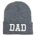Dark grey knitted beanie featuring white DAD embroidery and classic folded cuff - DAD / Medium Heather Grey