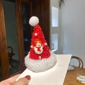 Fermaglio natalizio con cappello di Babbo Natale in peluche rosso, pupazzo di neve e perle - Pupazzo di Neve