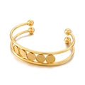 Double-layered gold titanium steel open cuff bracelet with five round DIY stone settings - Style A (KLJ5762-Z) / Gold