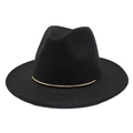 Detail of black wool fedora hat featuring a stylish gold metal ring on the crown - One Size 58cm / Black