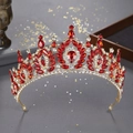 Tiare de couronne de mariee en cristal rouge baroque superbe accessoire cheveux mariage elegante - Or Avec Strass Rouge