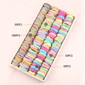 Set of 50 or 100 high-elastic pastel hair ties for girls in a white organizer box - C67 (250PCS OPP Set No Box)