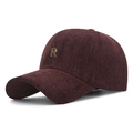 Herringbone burgundy baseball cap featuring a metallic gold R emblem on the front - Adjustable / Burgundy