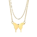 18K gold plated double layer necklace with butterfly pendant and engraved letter T - Letter T Butterfly Pendant Style