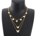 Collier multicouche doré en acier inoxydable avec pendentifs papillons et cristaux - Doré