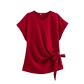 Detalle de camiseta roja de punto con manga corta, diseño de nudo lateral y etiqueta talla M - S / Tops / Rojo