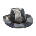 Retro patchwork denim cowboy hat with leather rivet band and silver bull head pendant - One Size / Denim Bull Head / Black