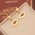 Vintage 18K gold eye-shaped earrings with red gemstone and radiant metal texture - Reddish Brown Agate Oval Style(5#)