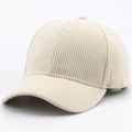 Classic beige corduroy baseball cap with vertical ribbed texture for men and women - Adjustable / Beige