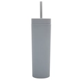 Matte grey double-wall plastic 16oz tumbler with straw on a clean white background - 16oz / Gray