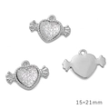 Silver Y2K candy heart pendant with glitter rhinestones for DIY jewelry 15x21mm - Winged Heart Silver White Rhinestone