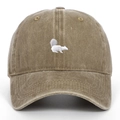 Detail of cute squirrel embroidery on washed cotton vintage baseball cap - Khaki