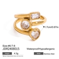 Goldener Edelstahlring mit runden, herzförmigen und eckigen Steinen, wasserfester Schmuck - JDR2408015 Drei-Steine Offener Ring