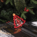 Décoration sapin de Noël en bois rouge avec Père Noël et bonhomme de neige sur bois - Sapin de Noël Rouge Double Pièce