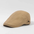 Classic khaki newsboy cap in durable cotton fabric with adjustable side metal buckle - Khaki