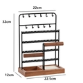 Black metal jewelry organizer with wood base and tiers for earrings and necklaces - Black