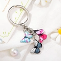 Exquisite crystal butterfly keychain with colorful enamel pendants on a silver metal ring - Style 6 M744 (Gradient Butterfly)