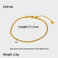Detailed view of 2mm twisted Figaro chain bracelet in 18K gold plated stainless steel - DFB140-Thin Twist Chain