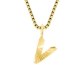 Chic gold stainless steel box chain necklace with pleated letter V pendant detail - Letter V - Gold