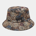 Sombrero de pescador vintage en jacquard con osito de peluche y ala ancha retro - M (56-58cm) / Color 2 (Oso Claro)