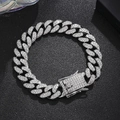 Bracciale cubano argento con diamanti a rombi da 14mm per stile hip hop di lusso - Arco / 8 pollici (20 cm) / Argento