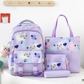 Purple 4-piece school backpack set with cute cartoon bear prints for primary students - Purple