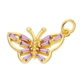 Macro view of gold butterfly pendant with purple baguette-cut cubic zirconia stones - Purple Butterfly Pendant-7