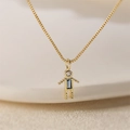 Chic golden necklace featuring a cute robot pendant with colorful zircon stones on thin chain - December Blue