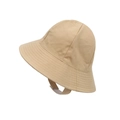 Khaki embroidered cotton sun hat for children with chin strap and wide brim - Camel