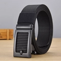 Men's black tactical nylon belt featuring a matte metal automatic slide buckle - P0139B Style / Black