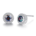 Rainbow cubic zirconia earrings in silver 925 with sparkling pave stone setting - One-carat Round Iridescent Diamond Stud Earrings Led-1