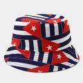 Dettaglio della stampa bandiera di Cuba su un cappello a secchiello in cotone reversibile - M (56-58cm) / Tema Cuba Rosso Bianco Blu (Colore #11)