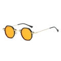 Retro zonnebril met levendige oranje glazen en slanke goudkleurige metalen poten - Zwart Frame Gouden Poten Oranje Lens