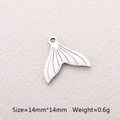 Silver fishtail pendant with dimensions 14mm x 14mm showing polished metal texture - Mermaid Tail / Steel